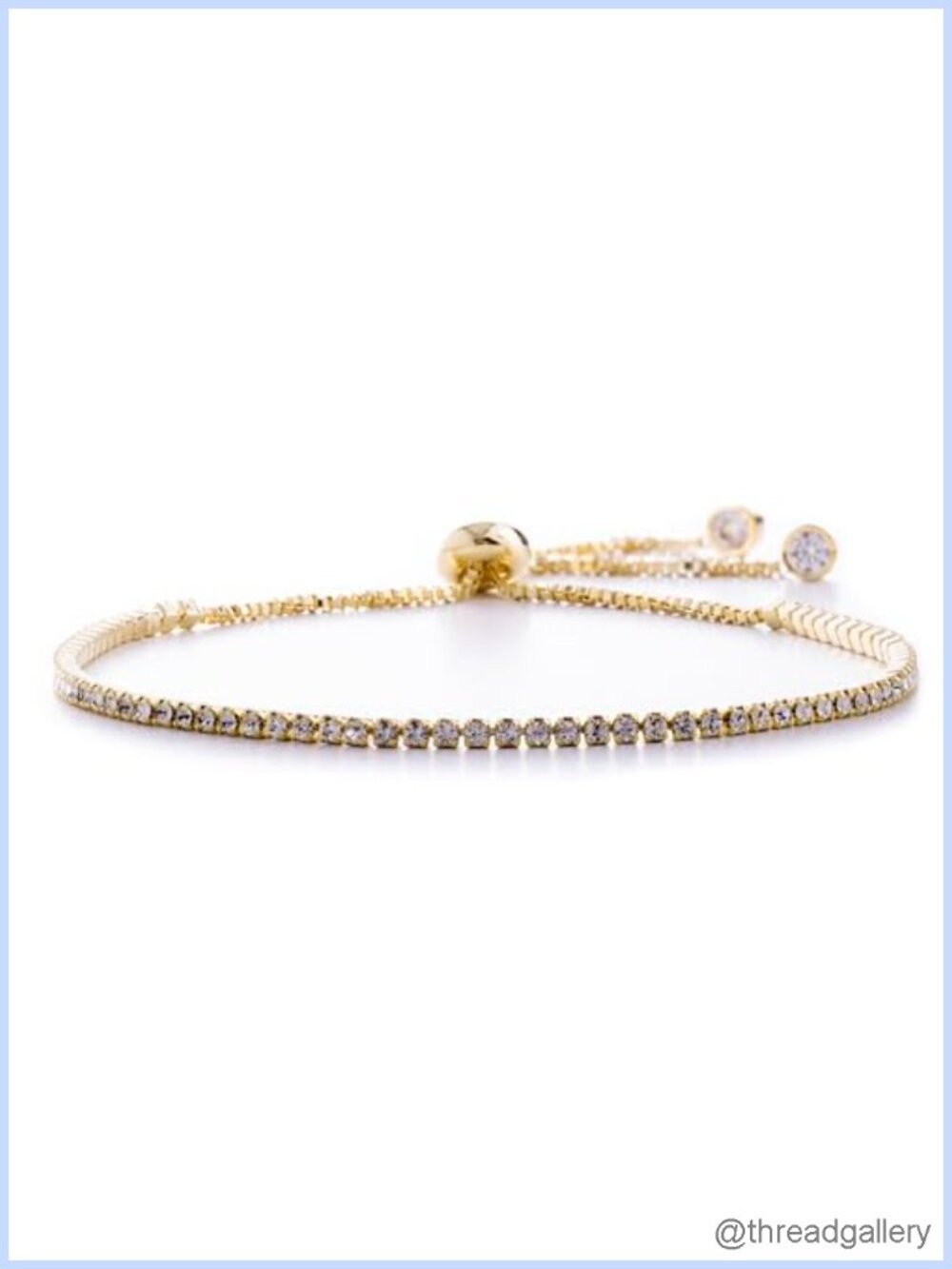 Adjustable Bolo Tennis Bracelet 14K Yellow Gold Plated Brass 2mm Crystal